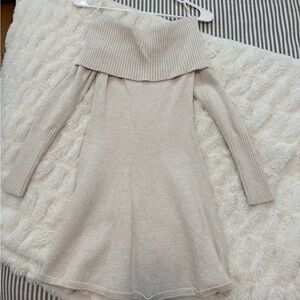 Aritzia Cream Off-Shoulder Knit Dress